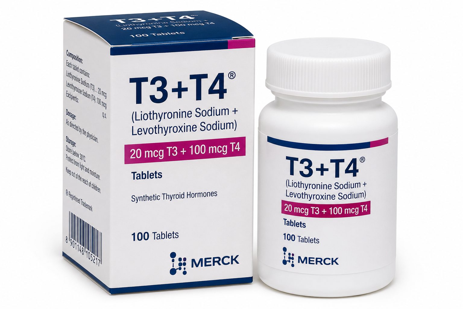 T3+T4 – 20 mcgT3 + 100 mcg T4 - Merck 100 tabs